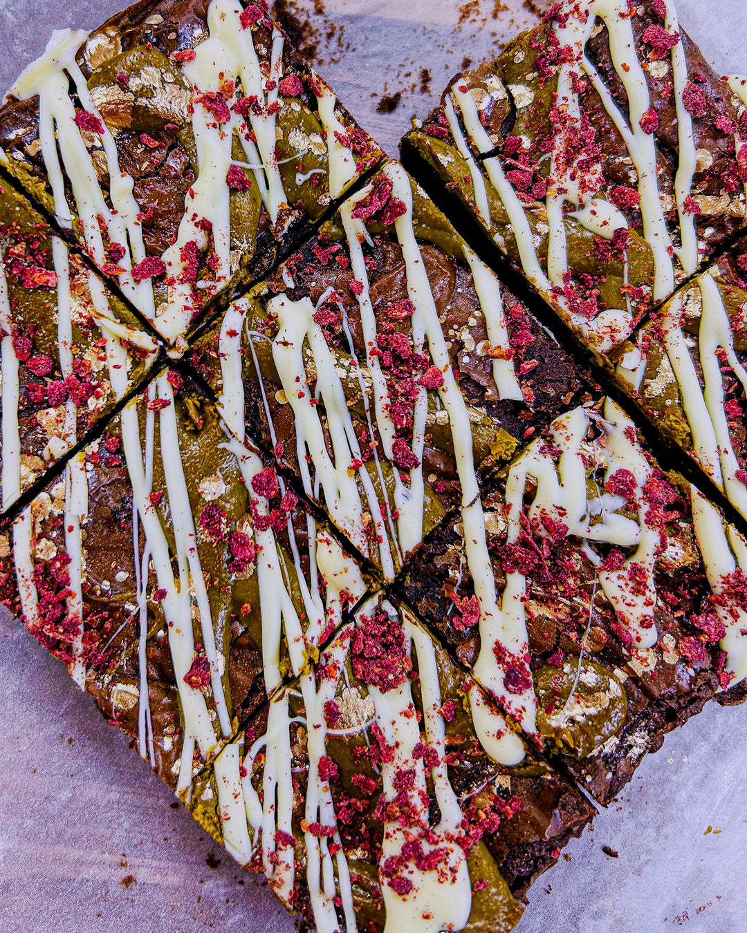 Rose Water Infused Brownies with White Chocolate and Pistachio