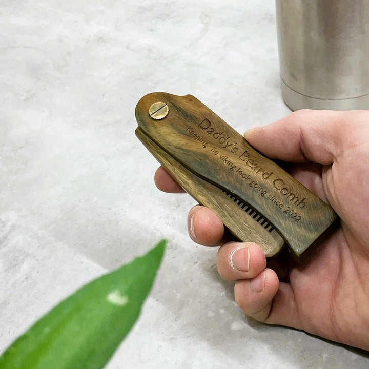 Personalised Wooden Flip Beard Comb