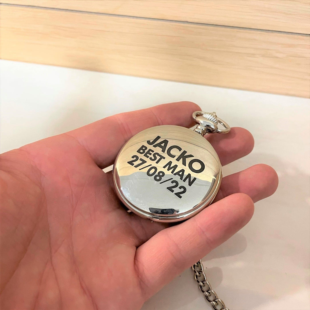Stainless Steel Pocket Watch - Personalised Gift for Him