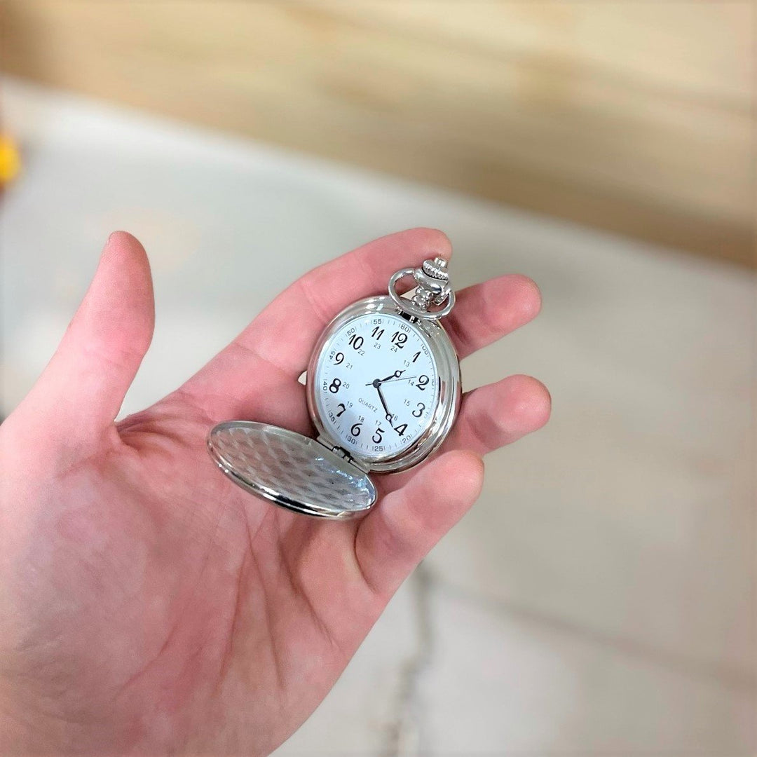 Stainless Steel Pocket Watch - Personalised Gift for Him