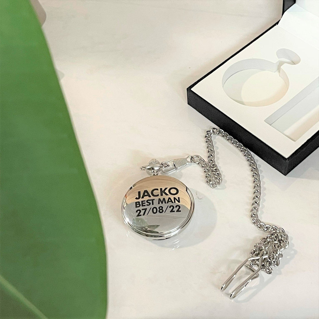 Stainless Steel Pocket Watch - Personalised Gift for Him