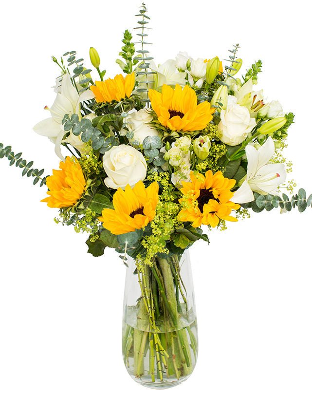 Sunflowers, Cream Lilies & White Roses Bouquet