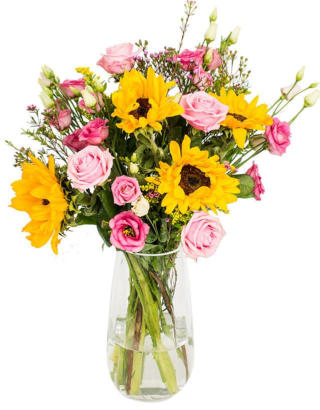 Sunflowers & Soft Pink Roses with Eustoma