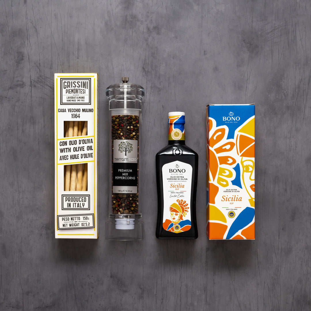 Terramezzo Mixed Peppercorn, Olive Oil & Grissini Gift Set