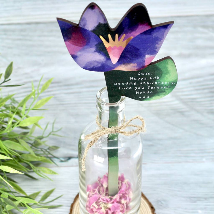 Personalised Wood Flower In A Bottle