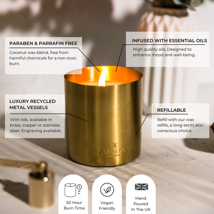 Calming Luxury Candle with Sandalwood, Amber & Lavender