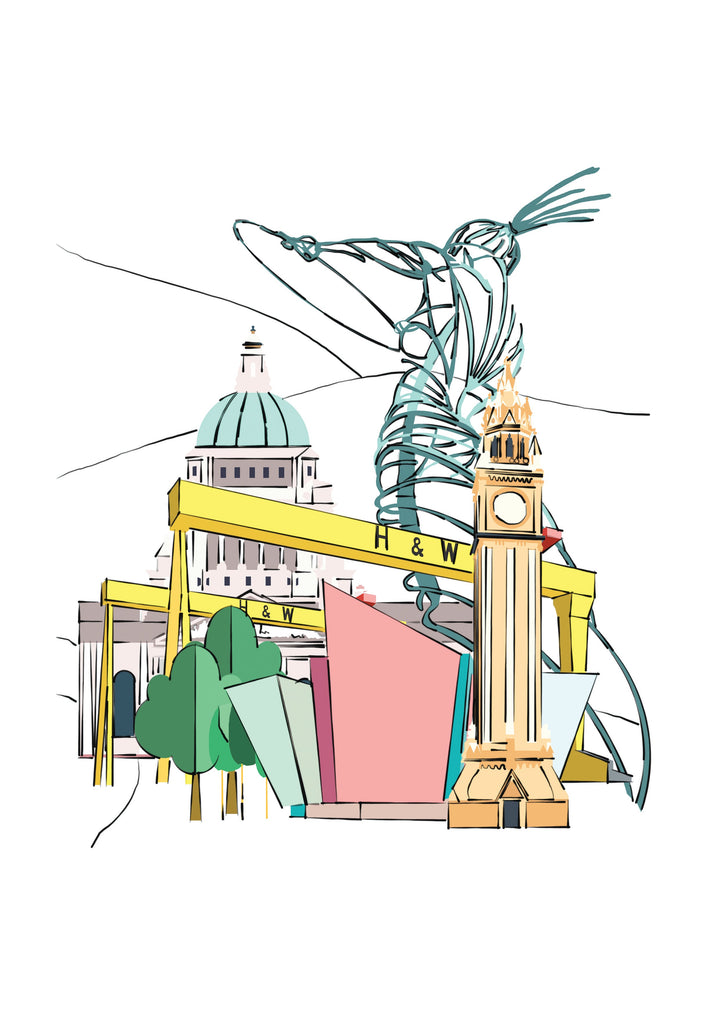 Belfast Skyline & Icons Art Print