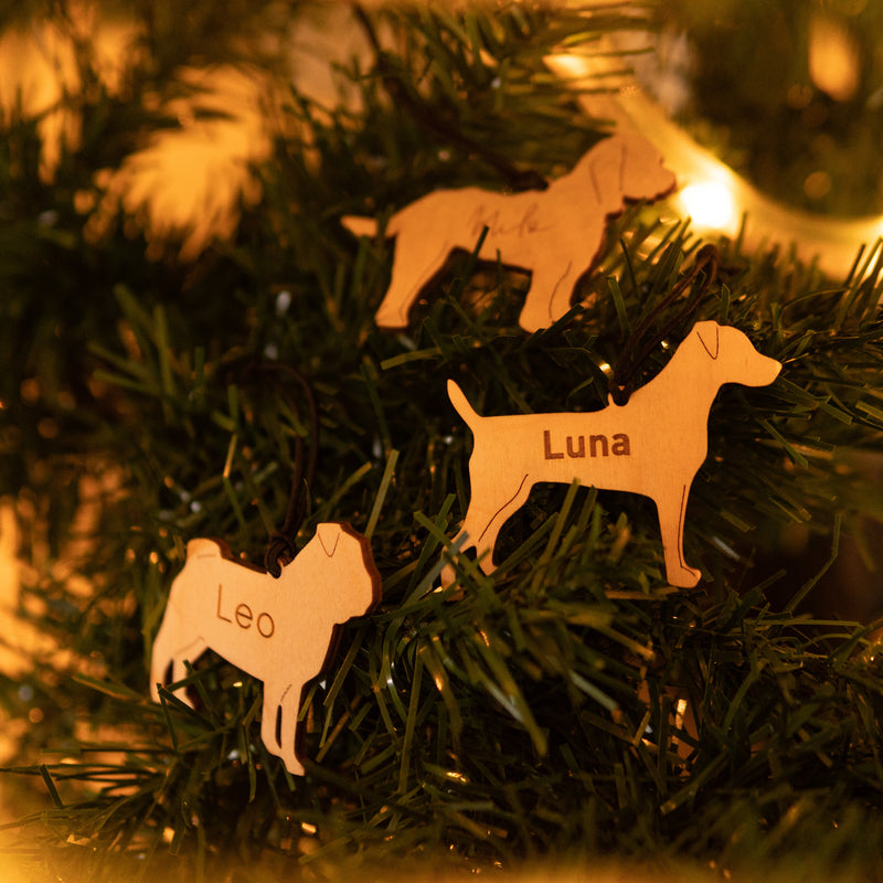 Personalised Wooden Dog Christmas Decorations