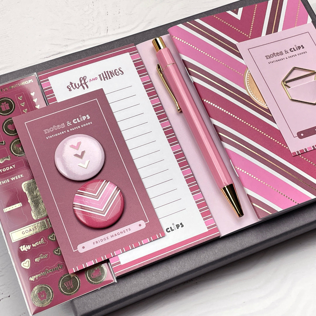Chic Pink & Burgundy Stationery Gift Set