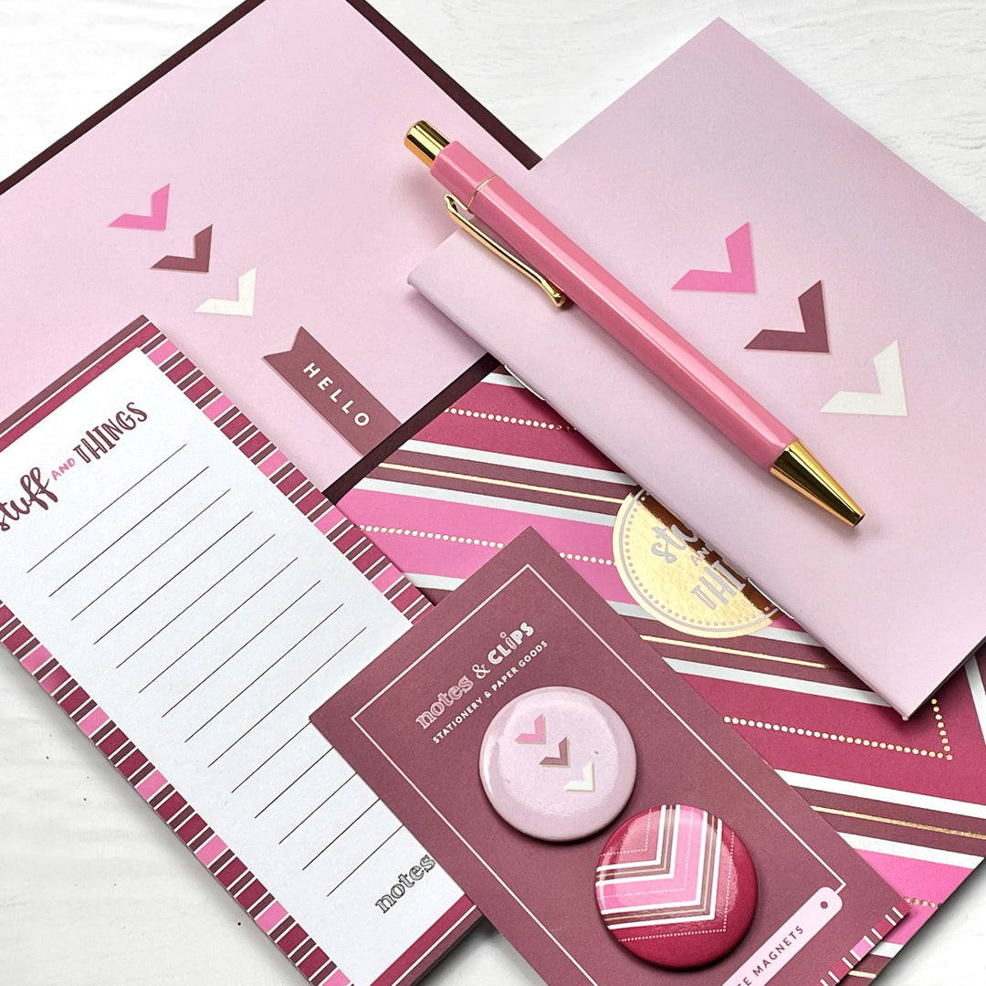 Chic Pink & Burgundy Stationery Gift Set