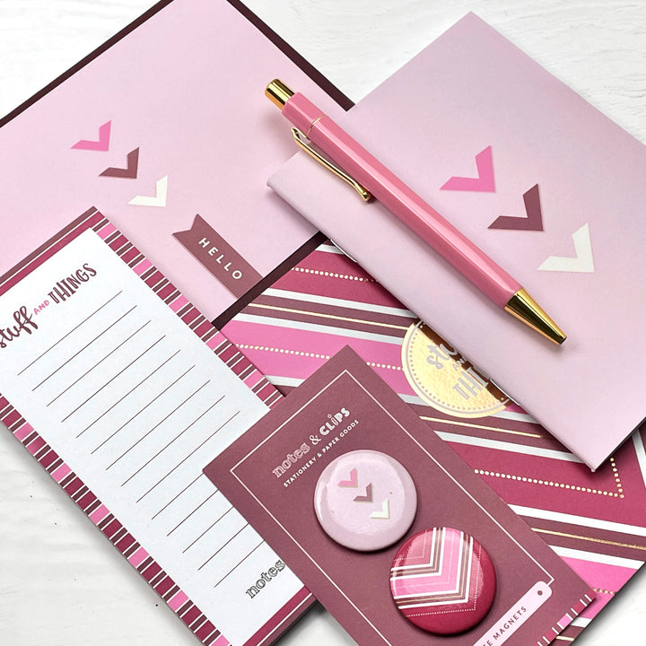 Chic Pink & Burgundy Stationery Gift Set