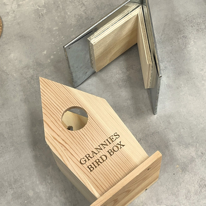 Charming Personalised Wooden Birdhouse with Metal Roof