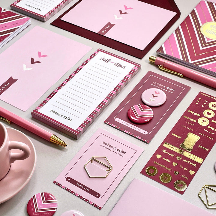 Chic Pink & Burgundy Stationery Gift Set