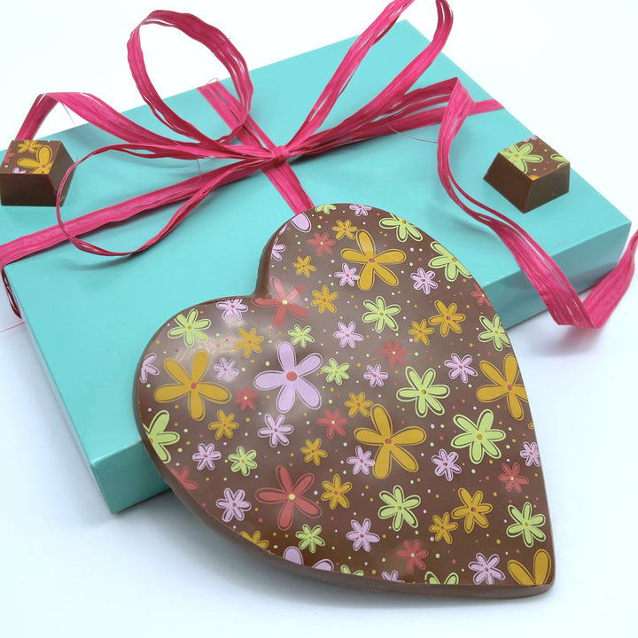 Large Milk Chocolate Heart with Floral Design