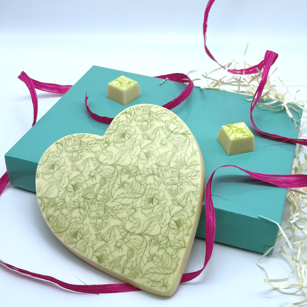 Personalised White Chocolate Floral Heart