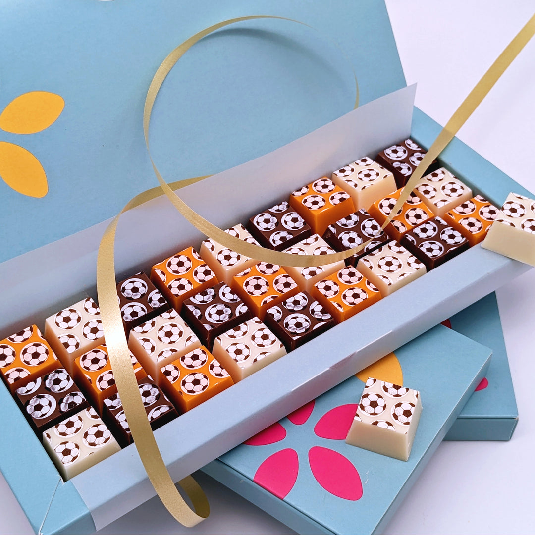Football Chocolate Gift Box – Orange, Milk & White Selection