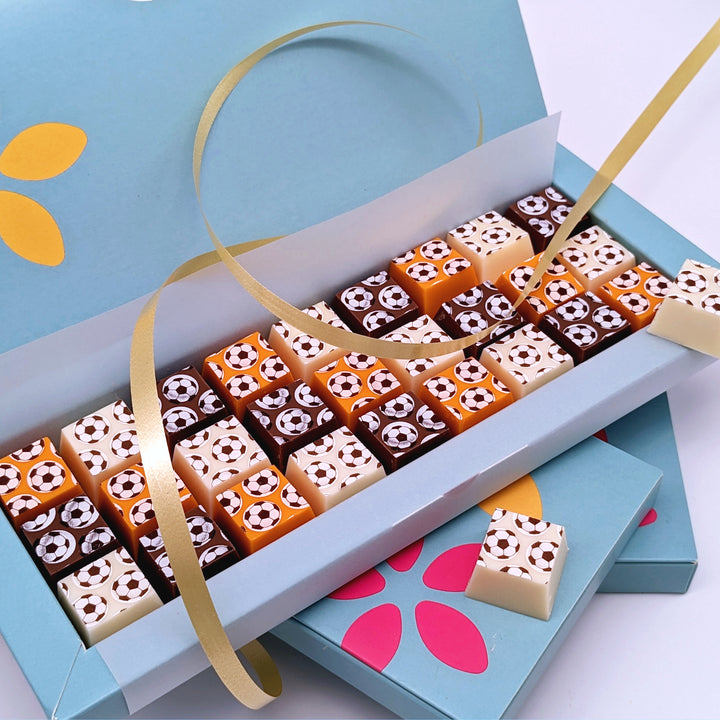 Football Chocolate Gift Box – Orange, Milk & White Selection