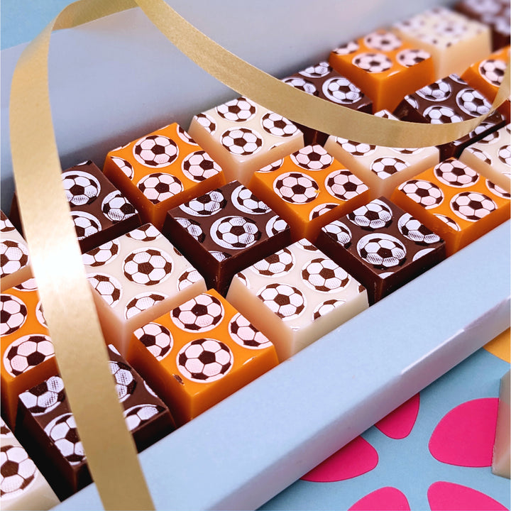 Football Chocolate Gift Box – Orange, Milk & White Selection