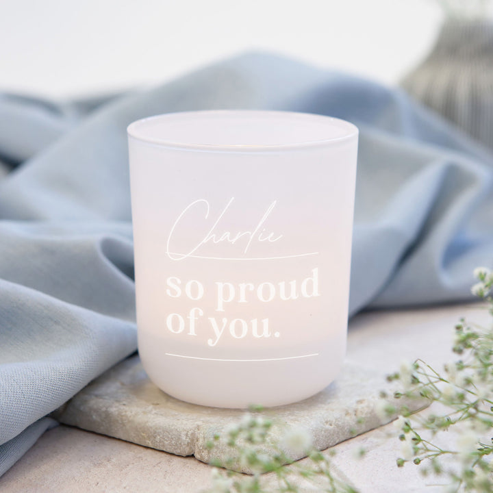 Personalised ‘Proud of You’ Tea Light Holder with Candles