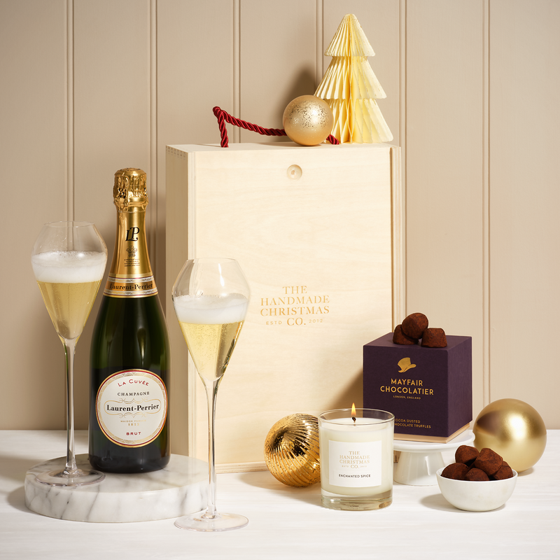 Wooden Gift Box With Candle, Mayfair Truffles & Bubbly