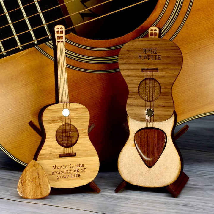 Personalised Mini Wood Guitar Pick Case