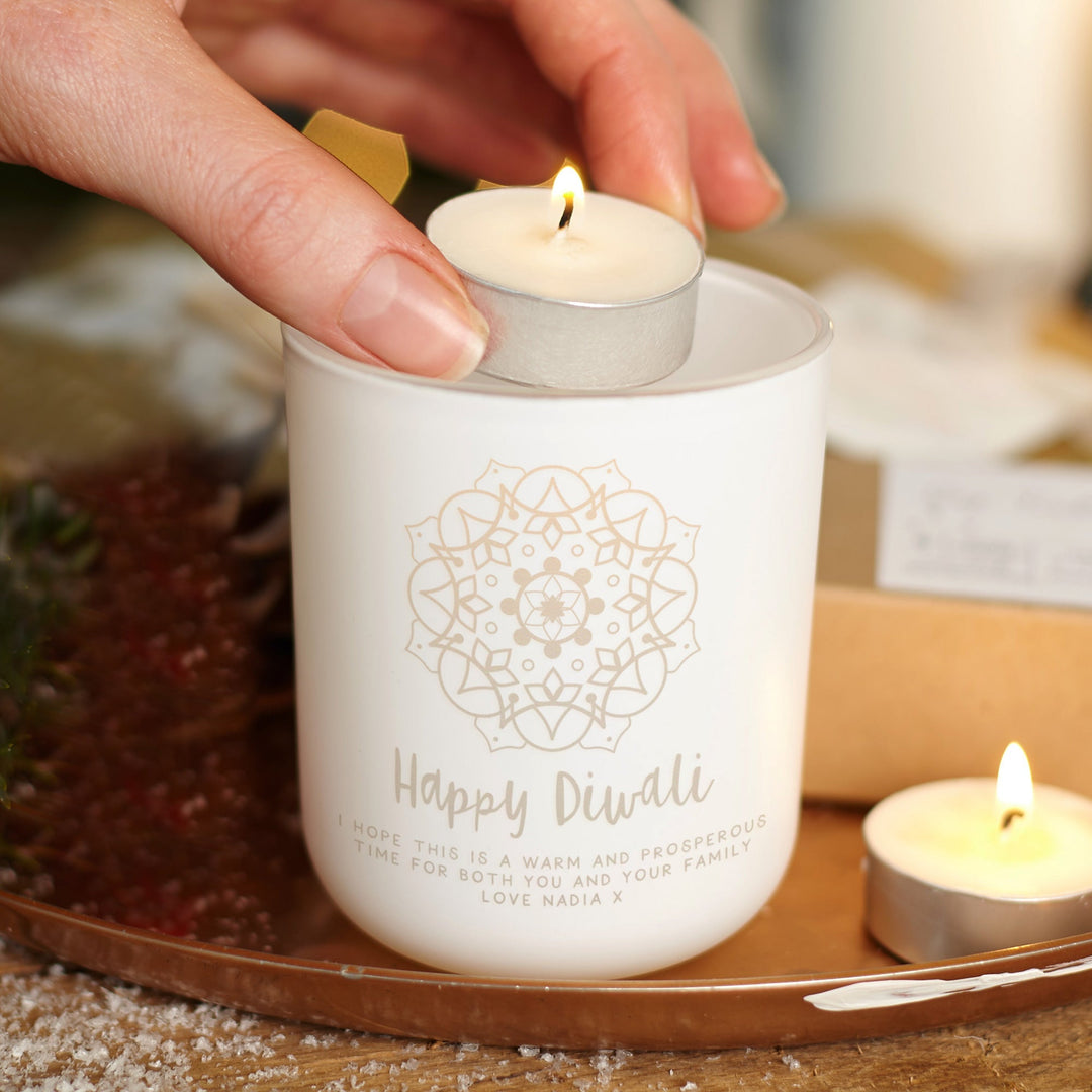 Personalised Diwali Tealight Holder with Candles