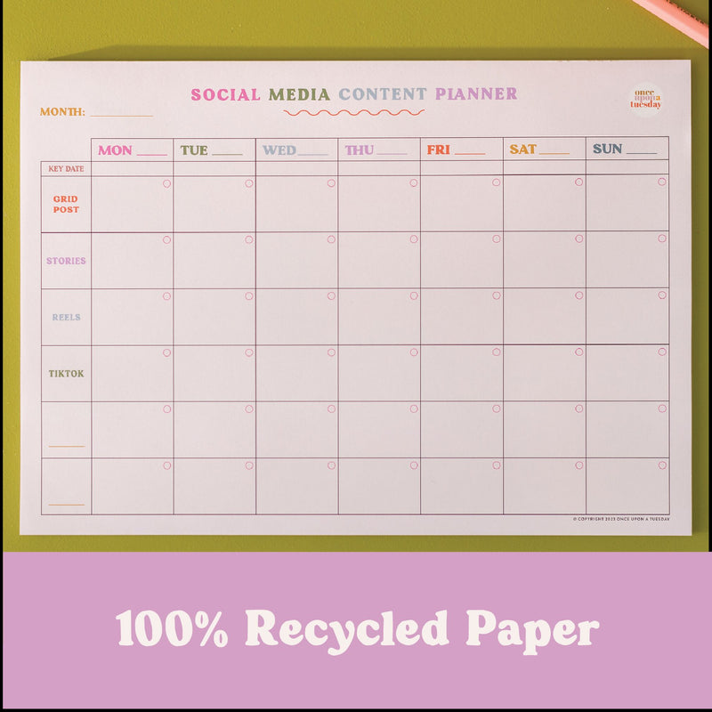 Recycled_A4 Colourful Social Media WEEKLY planner pad - TUE-SM-WCO-PAD-A4