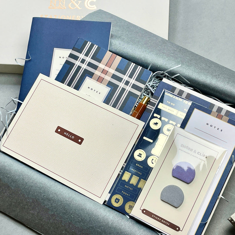Navy Tartan Stationery Set