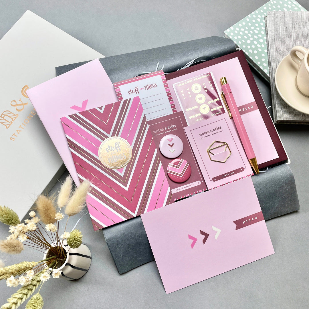 Chic Pink & Burgundy Stationery Gift Set