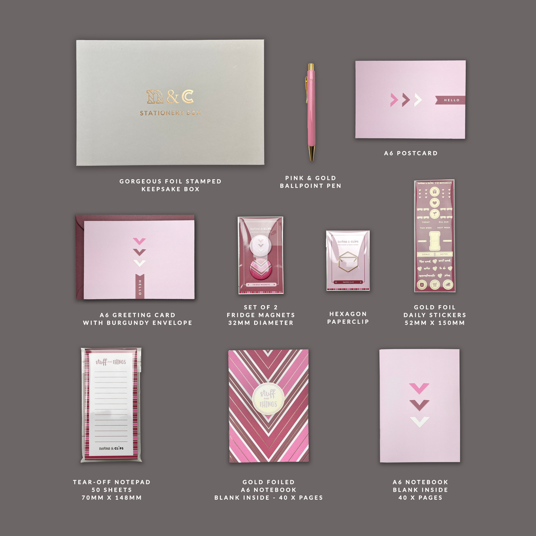 Chic Pink & Burgundy Stationery Gift Set