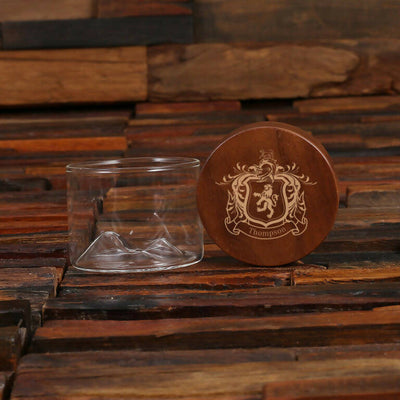 Custom Whisky Glass Set With Mountain Coaster