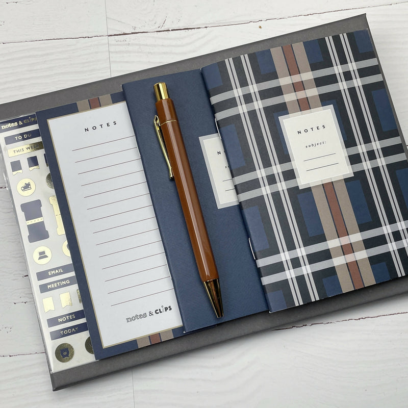 Stationery Letterbox Gift for Him - Navy Tartan