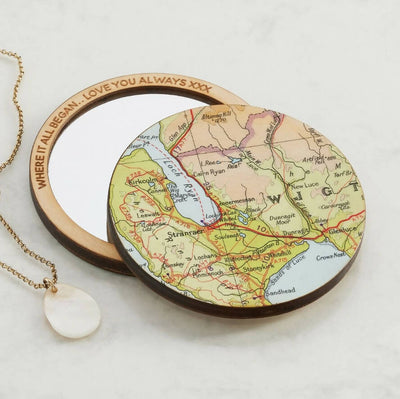 Personalised Engraved Map Location Pocket Mirror