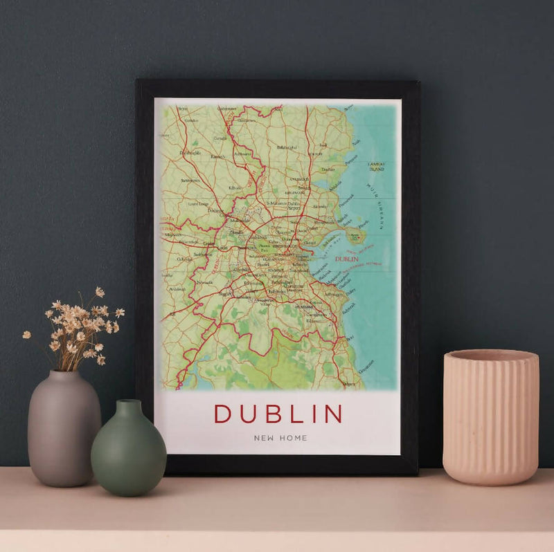 Personalised Dublin or Belfast Map Framed A4 Print