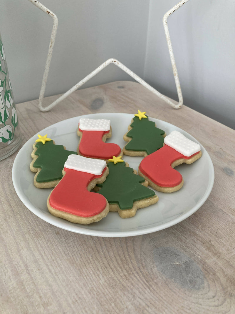 Handbaked Christmas Tree and Stocking Shortbread Biscuits - Pink Aubergine Branded Bakes