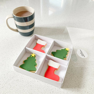 Christmas Tree and Stocking Gift Handmade Biscuits Box of 4 - Pink Aubergine Branded Bakes