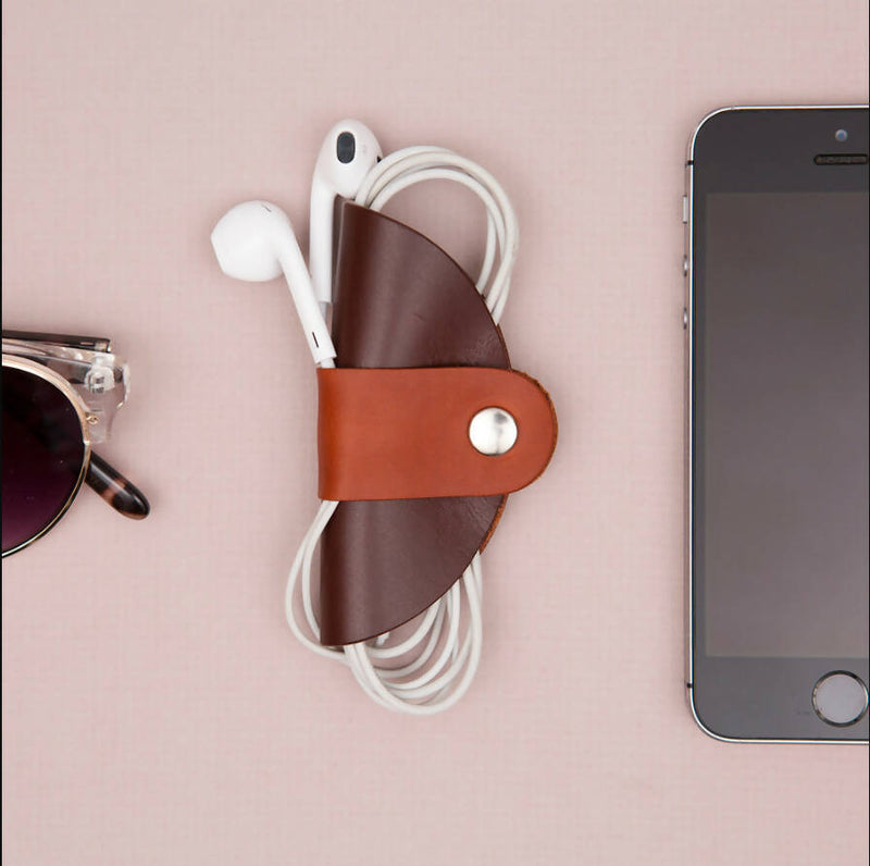 Leather Cable And Headphone Organisers Set
