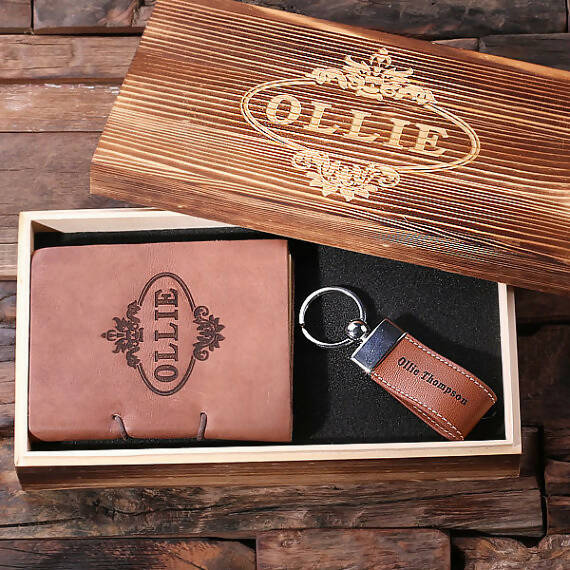 Customised Leather Keychain & Journal Gift Set