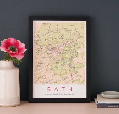 Personalised Bath Map Framed A4 Print