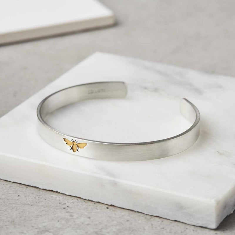 Personalised Sterling Silver Bee Bangle NEW