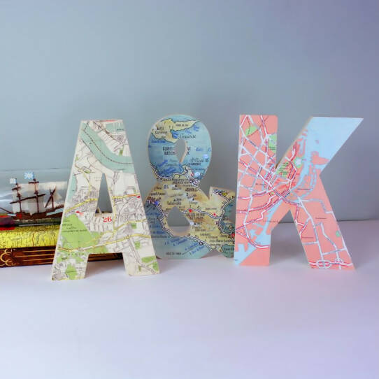 Set of Three Personalised Map Location Letters