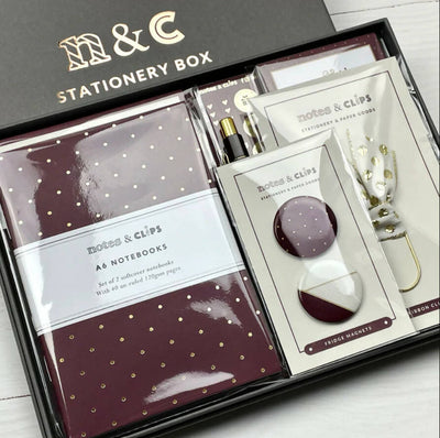 Stationery Box - Cream and Burgundy