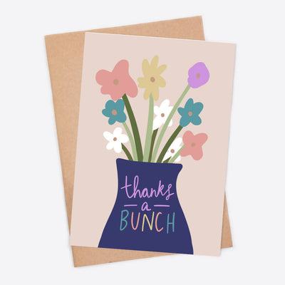 Thank You Gift Punny Greeting Card Flower Illustration reads 'Thanks A Bunch'