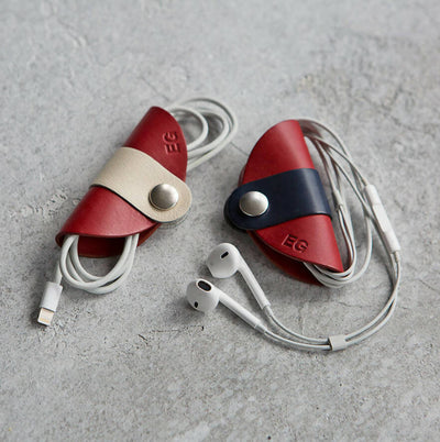 Leather Cable And Headphone Organisers Set