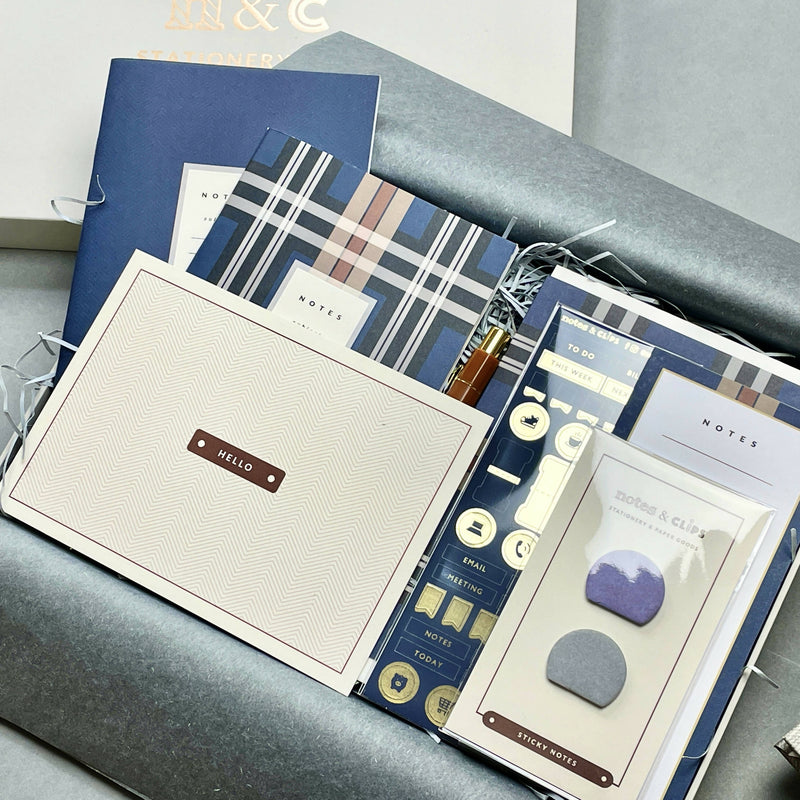 Stationery Box - Navy Tartan