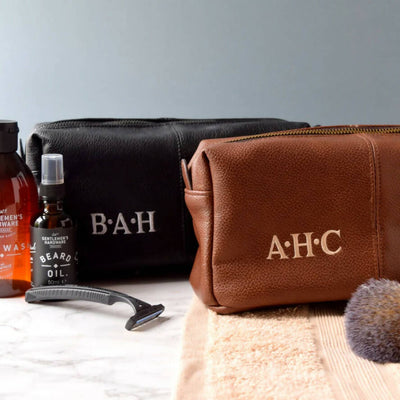 Personalised Leather Effect Men's Wash Bag