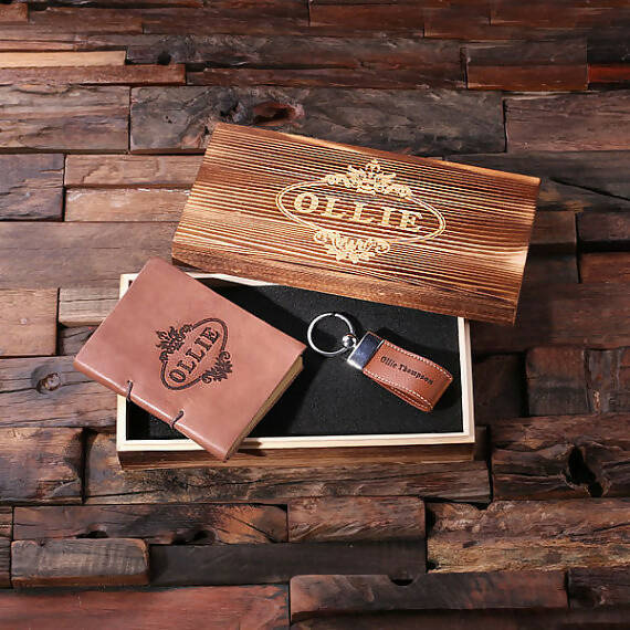 Customised Leather Keychain & Journal Gift Set