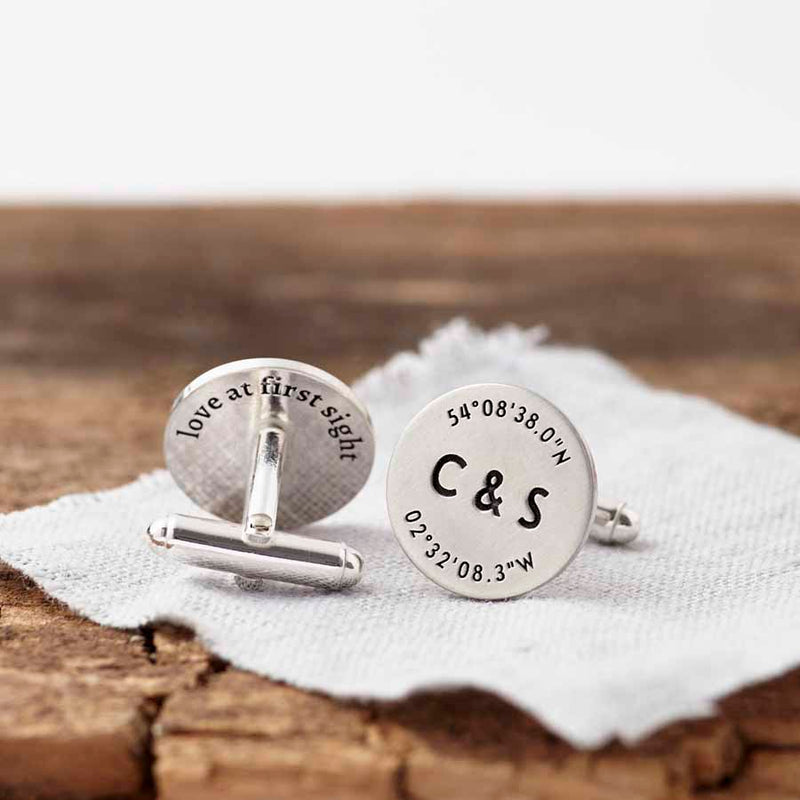 Personalised Coordinate And Initials Silver Cufflinks