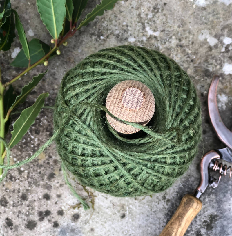 Oak Garden Twine Holder with Ball of Green Jute