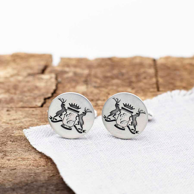 Sterling Silver Cufflinks With Personalised Stag Crest